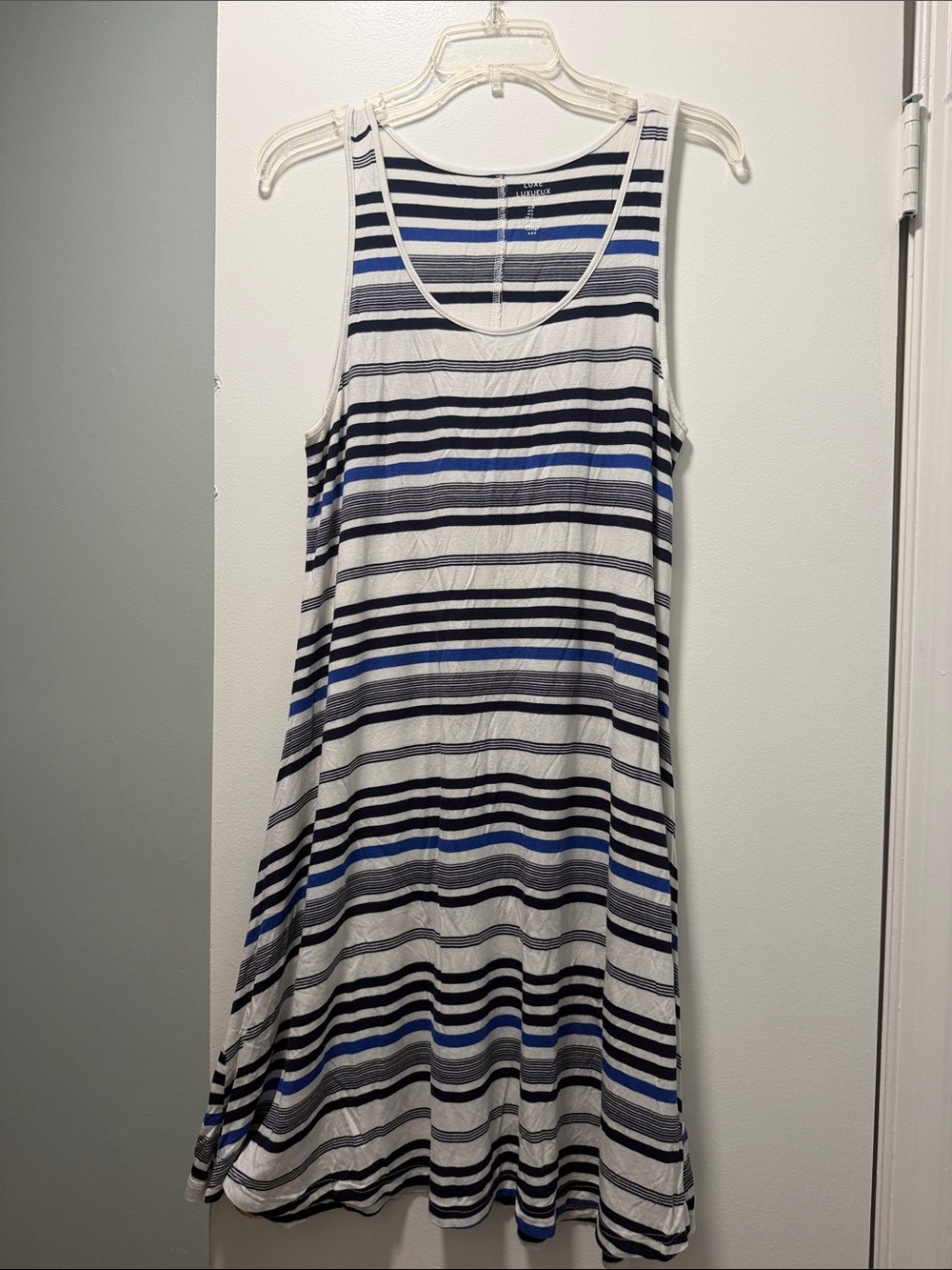 GAP White Tank Midi Dress with Navy and Royal Blue Stripes